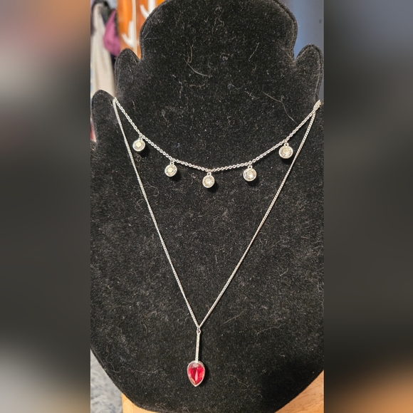 Touchstone Crystal Jewelry - Touchstone Crystal Silver Necklace with Red and Clear Accents